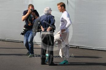 World © Octane Photographic Ltd. Mercedes AMG Petronas W07 Hybrid – Nico Rosberg and Bernie Ecclestone. Friday 29th July 2016, F1 German GP Practice 1, Hockenheim, Germany. Digital Ref : 1659CB1D0741