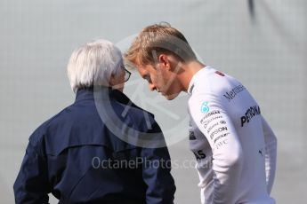World © Octane Photographic Ltd. Mercedes AMG Petronas W07 Hybrid – Nico Rosberg and Bernie Ecclestone. Friday 29th July 2016, F1 German GP Practice 1, Hockenheim, Germany. Digital Ref : 1659CB5D9086