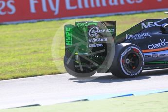 World © Octane Photographic Ltd. Sahara Force India VJM09 rear wing - Sergio Perez. Friday 29th July 2016, F1 German GP Practice 1, Hockenheim, Germany. Digital Ref : 1659CB5D9216