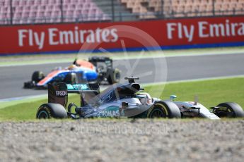 World © Octane Photographic Ltd. Mercedes AMG Petronas W07 Hybrid – Lewis Hamilton and Manor Racing MRT05 - Rio Haryanto. Friday 29th July 2016, F1 German GP Practice 1, Hockenheim, Germany. Digital Ref : 1659CB5D9272