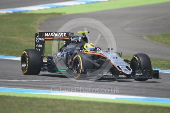 World © Octane Photographic Ltd. Sahara Force India VJM09 - Sergio Perez. Friday 29th July 2016, F1 German GP Practice 2, Hockenheim, Germany. Digital Ref : 1661CB1D1186