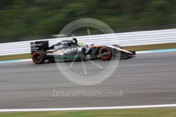 World © Octane Photographic Ltd. Sahara Force India VJM09 - Sergio Perez. Friday 29th July 2016, F1 German GP Practice 2, Hockenheim, Germany. Digital Ref : 1661CB5D9494
