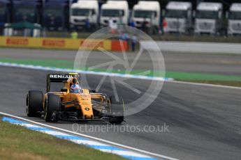 World © Octane Photographic Ltd. Renault Sport F1 Team RS16 – Jolyon Palmer. Friday 29th July 2016, F1 German GP Practice 2, Hockenheim, Germany. Digital Ref : 1661LB1D9311
