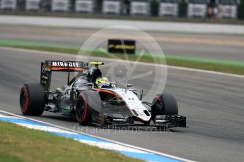 World © Octane Photographic Ltd. Sahara Force India VJM09 - Sergio Perez. Friday 29th July 2016, F1 German GP Practice 2, Hockenheim, Germany. Digital Ref : 1661LB1D9500