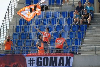 World © Octane Photographic Ltd. Max Verstappen fans in the grandstand. Saturday 30th July 2016, F1 German GP Practice 3, Hockenheim, Germany. Digital Ref :1665CB1D1713