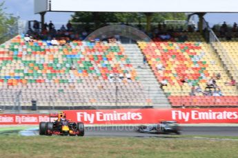 World © Octane Photographic Ltd. Red Bull Racing RB12 – Max Verstappen and Mercedes AMG Petronas W07 Hybrid – Nico Rosberg. Saturday 30th July 2016, F1 German GP Practice 3, Hockenheim, Germany. Digital Ref :1665CB5D0226