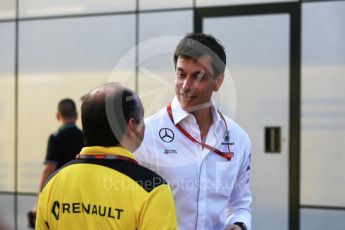 World © Octane Photographic Ltd. Renault Sport F1 Team - Frederic Vasseur and Mercedes AMG Petronas - Toto Wolff. Saturday 30th July 2016, F1 German GP Practice 3, Hockenheim, Germany. Digital Ref :1665CB5D9943