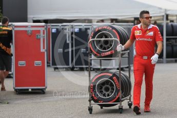 World © Octane Photographic Ltd. Scuderia Ferrari tyre trolly loaded with Pirelli Supersoft (Red) tyres. Thursday 28th July 2016, F1 German GP Set up, Hockenheim, Germany. Digital Ref :1658CB1D0155