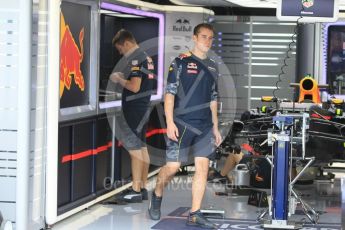 World © Octane Photographic Ltd. Red Bull Racing RB12 garage. Thursday 28th July 2016, F1 German GP Set up, Hockenheim, Germany. Digital Ref :1658CB1D0180