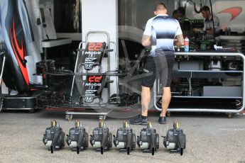World © Octane Photographic Ltd. McLaren Honda MP4-31 – Jenson Button' noses and front wings with brake cooling guns. Thursday 28th July 2016, F1 German GP Set up, Hockenheim, Germany. Digital Ref :1658CB1D0208