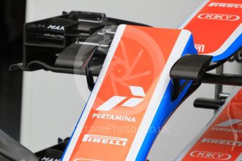 World © Octane Photographic Ltd. Manor Racing MRT05 nose detail with high cameras. Thursday 28th July 2016, F1 German GP Set up, Hockenheim, Germany. Digital Ref :1658CB1D0212