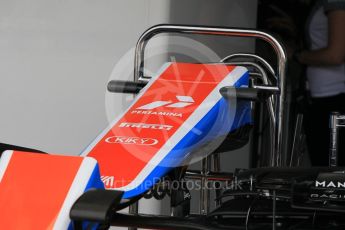 World © Octane Photographic Ltd. Manor Racing MRT05 nose detail with low cameras. Thursday 28th July 2016, F1 German GP Set up, Hockenheim, Germany. Digital Ref :1658CB1D0213