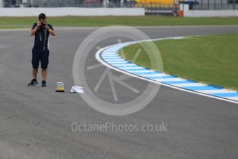 World © Octane Photographic Ltd. Williams Martini Racing Technician taking track measurements. Thursday 28th July 2016, F1 German GP Track Walk, Hockenheim, Germany. Digital Ref :1658CB1D0420