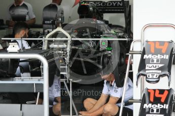 World © Octane Photographic Ltd. McLaren Honda garage. Thursday 28th July 2016, F1 German GP Set up, Hockenheim, Germany. Digital Ref :1658CB1D0470