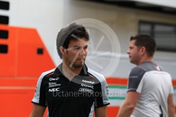 World © Octane Photographic Ltd. Sahara Force India VJM09 - Sergio Perez. Thursday 28th July 2016, F1 German GP Set up, Hockenheim, Germany. Digital Ref :1658CB1D0616