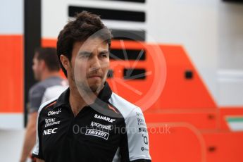 World © Octane Photographic Ltd. Sahara Force India VJM09 - Sergio Perez. Thursday 28th July 2016, F1 German GP Set up, Hockenheim, Germany. Digital Ref :1658CB1D0621