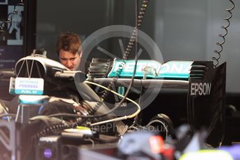 World © Octane Photographic Ltd. Mercedes AMG Petronas W07 Hybrid rear wing detail. Thursday 28th July 2016, F1 German GP Set up, Hockenheim, Germany. Digital Ref :1658LB1D7056