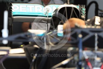 World © Octane Photographic Ltd. Mercedes AMG Petronas W07 Hybrid rear wing detail. Thursday 28th July 2016, F1 German GP Set up, Hockenheim, Germany. Digital Ref :1658LB1D7079