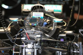 World © Octane Photographic Ltd. Mercedes AMG Petronas W07 Hybrid steering wheel detail. Thursday 28th July 2016, F1 German GP Set up, Hockenheim, Germany. Digital Ref :1658LB1D7091