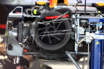 World © Octane Photographic Ltd. Red Bull Racing RB12 front brake and suspension detail. Thursday 28th July 2016, F1 German GP Set up, Hockenheim, Germany. Digital Ref :1658LB1D7227