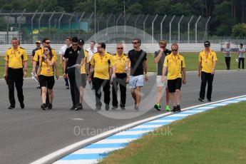 World © Octane Photographic Ltd. Renault Sport F1 Team RS16 - Jolyon Palmer and Esteban Ocon. Thursday 28th July 2016, F1 German GP Track Walk, Hockenheim, Germany. Digital Ref :1658LB1D7401