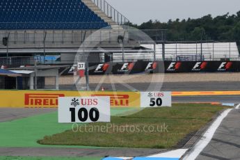 World © Octane Photographic Ltd. Distance markers on the run into Turn 8. Thursday 28th July 2016, F1 German GP Track Walk, Hockenheim, Germany. Digital Ref :1658LB1D7476