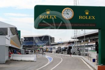 World © Octane Photographic Ltd. Timing board on the pit exit. Thursday 28th July 2016, F1 German GP Track Walk, Hockenheim, Germany. Digital Ref :1658LB2D0588