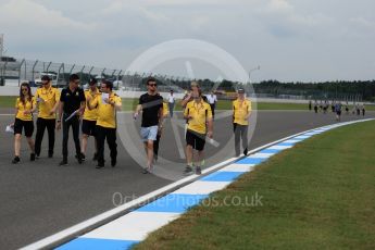 World © Octane Photographic Ltd. Renault Sport F1 Team RS16 - Jolyon Palmer and Esteban Ocon. Thursday 28th July 2016, F1 German GP Track Walk, Hockenheim, Germany. Digital Ref :1658LB2D0635