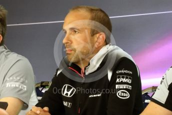 World © Octane Photographic Ltd. F1 German GP FIA Personnel Press Conference, Hockenheim, Germany. Friday 29th July 2016. Matt Morris – McLaren Honda Engineering Director. Digital Ref : 1663LB1D0001