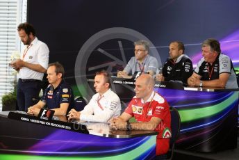 World © Octane Photographic Ltd. F1 German GP FIA Personnel Press Conference, Hockenheim, Germany. Friday 29th July 2016. Jock Clear – Scuderia Ferrari Senior Performance Engineer, Pat Fry – Manor Racing Engineering Consultant, Paddy Lowe – Mercedes AMG Petronas Executive Director, Paul Monaghan – Red Bull Racing Chief Engineer – Car Engineering, Matt Morris – McLaren Honda Engineering Director and Otmar Szafnauer – Sahara Force India Chief Operating Officer (COO). Digital Ref : 1663LB2D1644