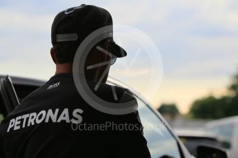 World © Octane Photographic Ltd. Mercedes AMG Petronas W07 Hybrid – Lewis Hamilton. Friday 22nd July 2016, F1 Hungarian GP Paddock, Hungaroring, Hungary. Digital Ref :1638CB1D5964