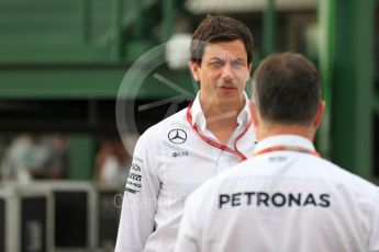 World © Octane Photographic Ltd. Mercedes AMG Petronas – Toto Wolf and Paddy Lowe. Friday 22nd July 2016, F1 Hungarian GP Paddock, Hungaroring, Hungary. Digital Ref :1638LB1D0200