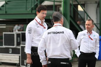 World © Octane Photographic Ltd. Mercedes AMG Petronas – Toto Wolf and Paddy Lowe. Friday 22nd July 2016, F1 Hungarian GP Paddock, Hungaroring, Hungary. Digital Ref :1638LB1D0205