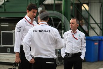 World © Octane Photographic Ltd. Mercedes AMG Petronas – Toto Wolf and Paddy Lowe. Friday 22nd July 2016, F1 Hungarian GP Paddock, Hungaroring, Hungary. Digital Ref :1638LB1D0210