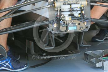World © Octane Photographic Ltd. Williams Martini Racing, Williams Mercedes FW38 floor. Friday 22nd July 2016, F1 Hungarian GP Practice 1, Hungaroring, Hungary. Digital Ref :