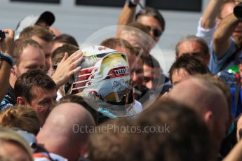 World © Octane Photographic Ltd. Mercedes AMG Petronas W07 Hybrid – Lewis Hamilton. Sunday 24th July 2016, F1 Hungarian GP Parc Ferme, Hungaroring, Hungary. Digital Ref :