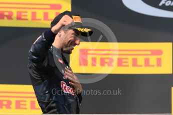 World © Octane Photographic Ltd. Red Bull Racing RB12 – Daniel Ricciardo. Sunday 24th July 2016, F1 Hungarian GP Podium, Hungaroring, Hungary. Digital Ref :