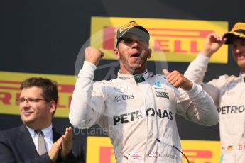 World © Octane Photographic Ltd. Mercedes AMG Petronas W07 Hybrid – Lewis Hamilton. Sunday 24th July 2016, F1 Hungarian GP Podium, Hungaroring, Hungary. Digital Ref :