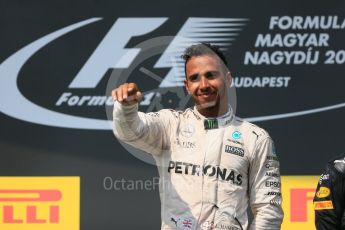 World © Octane Photographic Ltd. Mercedes AMG Petronas W07 Hybrid – Lewis Hamilton. Sunday 24th July 2016, F1 Hungarian GP Podium, Hungaroring, Hungary. Digital Ref :