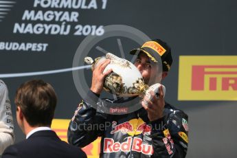 World © Octane Photographic Ltd. Red Bull Racing RB12 – Daniel Ricciardo. Sunday 24th July 2016, F1 Hungarian GP Podium, Hungaroring, Hungary. Digital Ref :