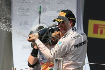 World © Octane Photographic Ltd. Mercedes AMG Petronas W07 Hybrid – Lewis Hamilton. Sunday 24th July 2016, F1 Hungarian GP Podium, Hungaroring, Hungary. Digital Ref :