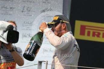 World © Octane Photographic Ltd. Mercedes AMG Petronas W07 Hybrid – Lewis Hamilton. Sunday 24th July 2016, F1 Hungarian GP Podium, Hungaroring, Hungary. Digital Ref :