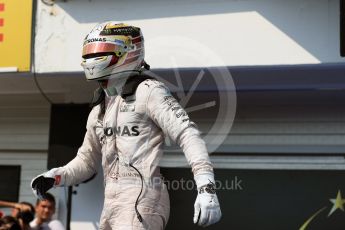 World © Octane Photographic Ltd. Mercedes AMG Petronas W07 Hybrid – Lewis Hamilton. Sunday 24th July 2016, F1 Hungarian GP Parc Ferme, Hungaroring, Hungary. Digital Ref :