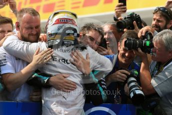World © Octane Photographic Ltd. Mercedes AMG Petronas W07 Hybrid – Lewis Hamilton. Sunday 24th July 2016, F1 Hungarian GP Parc Ferme, Hungaroring, Hungary. Digital Ref :