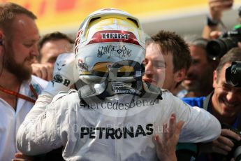 World © Octane Photographic Ltd. Mercedes AMG Petronas W07 Hybrid – Lewis Hamilton. Sunday 24th July 2016, F1 Hungarian GP Parc Ferme, Hungaroring, Hungary. Digital Ref :