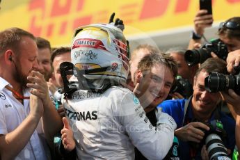 World © Octane Photographic Ltd. Mercedes AMG Petronas W07 Hybrid – Lewis Hamilton. Sunday 24th July 2016, F1 Hungarian GP Parc Ferme, Hungaroring, Hungary. Digital Ref :