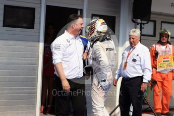 World © Octane Photographic Ltd. Mercedes AMG Petronas W07 Hybrid – Lewis Hamilton. Sunday 24th July 2016, F1 Hungarian GP Parc Ferme, Hungaroring, Hungary. Digital Ref :