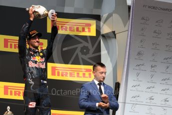 World © Octane Photographic Ltd. Red Bull Racing RB12 – Daniel Ricciardo. Sunday 24th July 2016, F1 Hungarian GP Podium, Hungaroring, Hungary. Digital Ref :