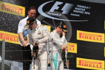 World © Octane Photographic Ltd. Mercedes AMG Petronas W07 Hybrid – Lewis Hamilton and Nico Rosberg. Sunday 24th July 2016, F1 Hungarian GP Podium, Hungaroring, Hungary. Digital Ref :