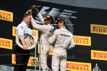 World © Octane Photographic Ltd. Mercedes AMG Petronas W07 Hybrid – Lewis Hamilton and Nico Rosberg. Sunday 24th July 2016, F1 Hungarian GP Podium, Hungaroring, Hungary. Digital Ref :